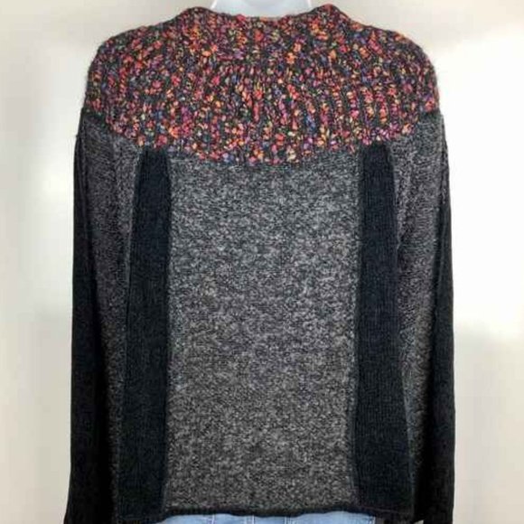 Curio Bell Sleeve Button Cardigan Sweater Boucle Collar Jacket MP Gray Black - Picture 11 of 11